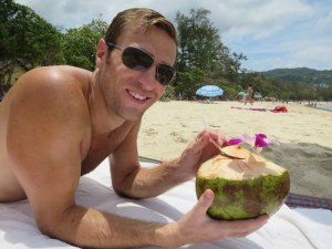 Rich enjoyed his coconut drink on the beach
