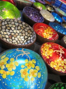Colourful bowls for sale at the night market