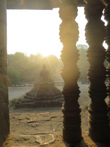 Sunrise through a window at Angkor Wat