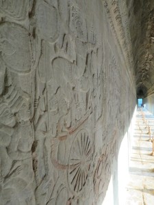A vast length of wall carved with intricate detail at Angkor Wat