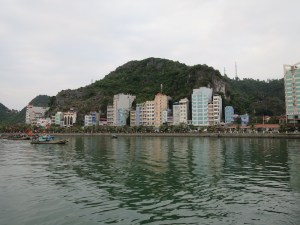 Hotels lined the seafront in Cat Ba City