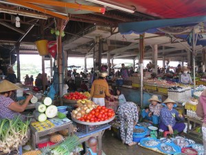 Fruit, veg and fish on sale at the local market