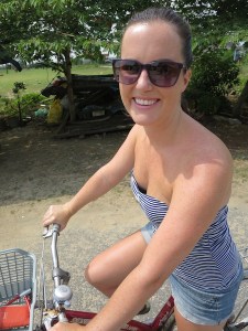 Sonia enjoying the bike ride on Cam Nam island