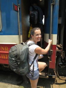 Sonia boarding the train in Da Nang