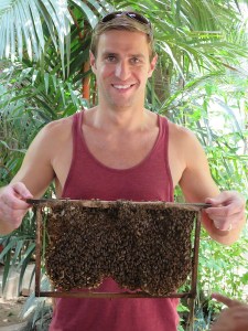 Rich being much braver than Sonia and holding the honeycomb with bees on