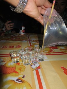 Shots of rice wine
