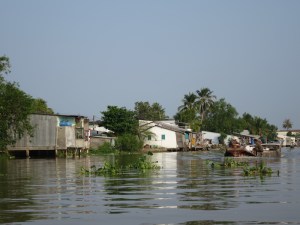 Houses built out over the river