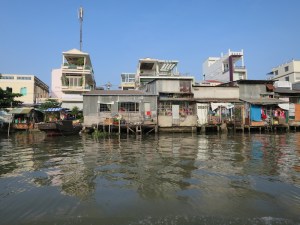 Houses lining the riverside